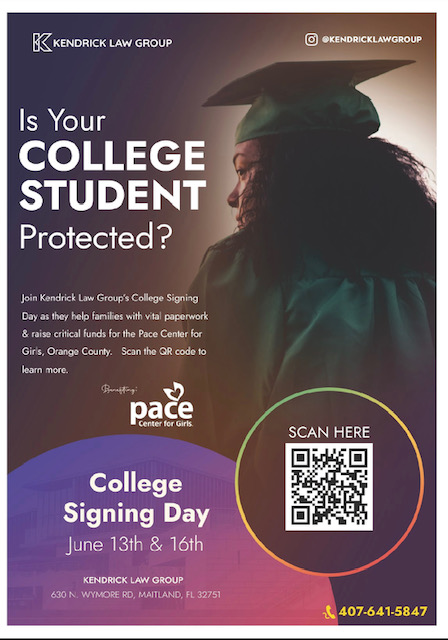 Do you have a teen leaving to college? <a href="/kendricklawfl/">Kendricklawgroup</a> is hosting College Signing Day to help families secure a legal plan in the unlikely event of an emergency. All fees collected will benefit <a href="/PaceCenter/">Pace Center for Girls</a> in Orange County. kendricklawgroup.com/signingday