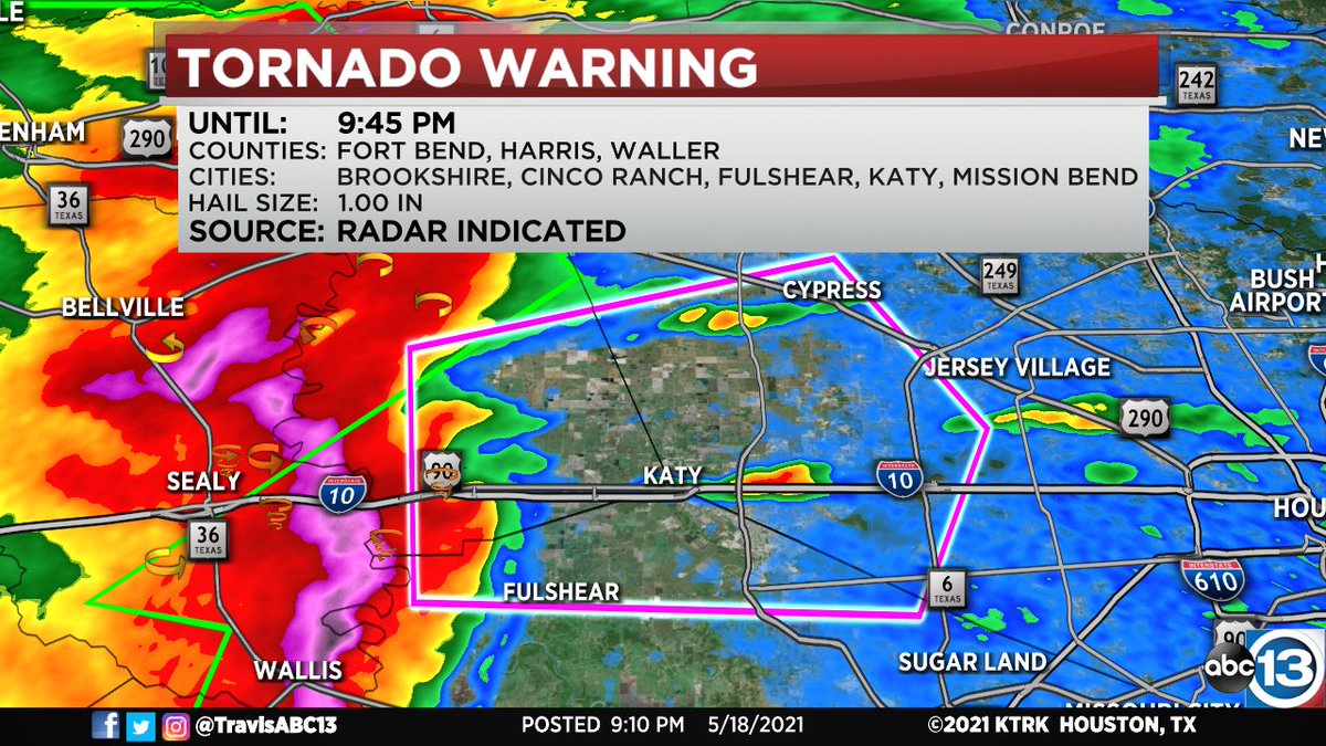 NEW TORNADO WARNING: Brookshire, Katy, West Houston, seek shelter now! 