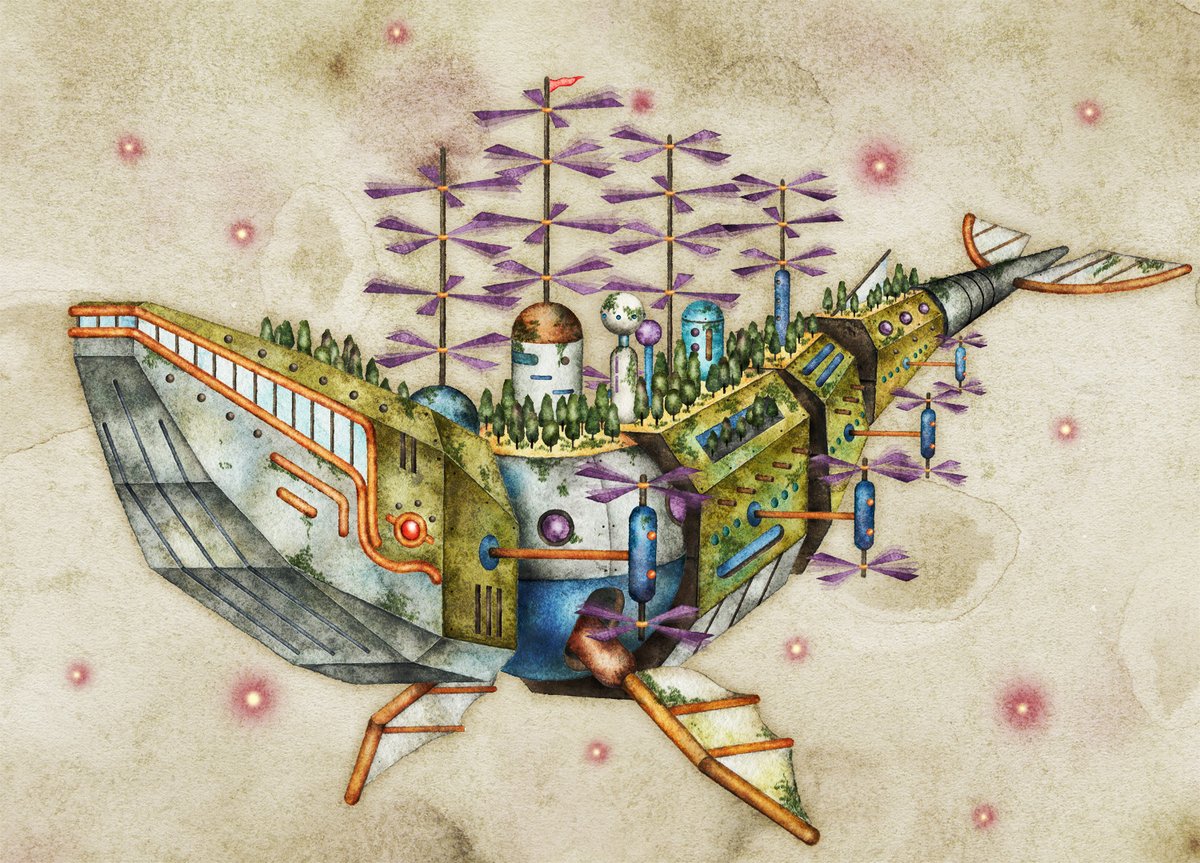 空飛ぶくじら アクリル画 原画 イラスト