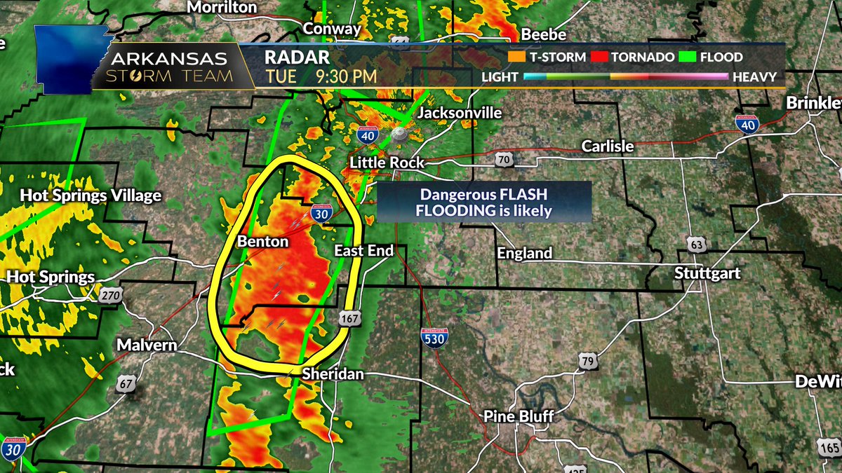 ChiefKeith's tweet photo. Dangerous FLASH FLOODING likely over parts of north #GrantCountyAR and central @SalineCountyAR especially east of @CityBenton and in #BryantAR and #BauxiteAR. Up to at least 4" of rain has fallen in the last 90 minutes. #arwx #ARStormTeam #TurnAroundDontDrown https://t.co/IGF8GbffKN