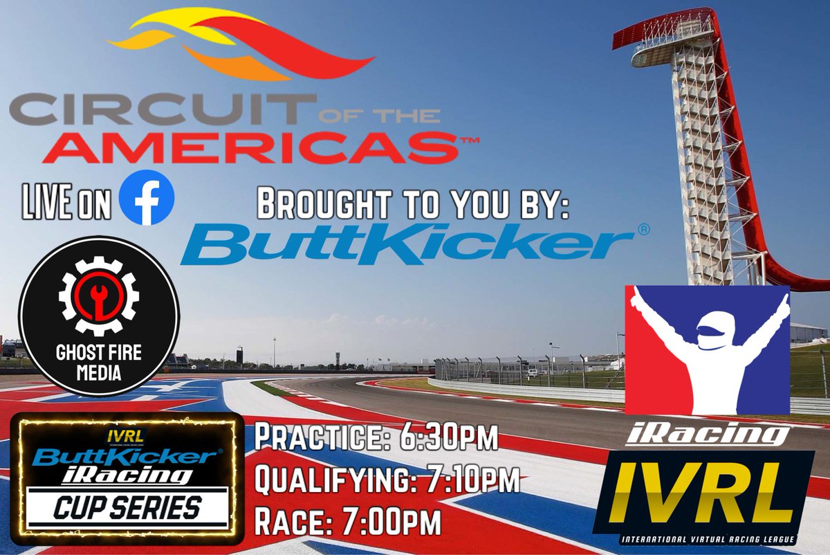 _IVRL_'s tweet photo. LIVE in 30 minutes on @Facebook with the πΊ Ghost Fire Media Team in the booth from @COTA π
@TheButtKicker @iRacing Cup Series π
#TheButtKicker #RHRGraphics #iRacing https://t.co/sbiL7TwwIj
