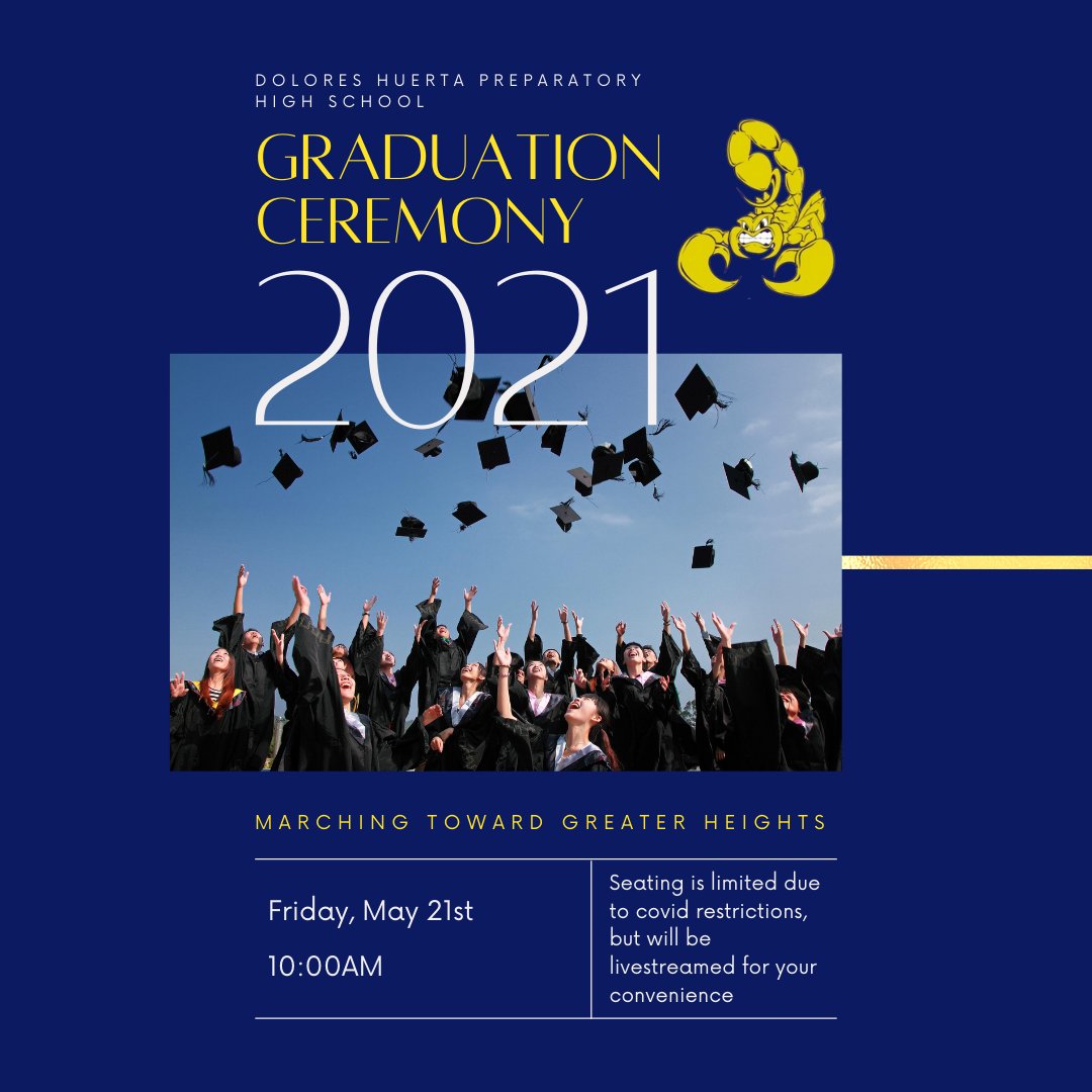 CHPA_K12's tweet photo. Dolores Huerta Preparatory High School is honored to congratulate the Class of 2021 seniors! We are so proud of all their achievements!
Join us in commencement Friday via livestream by using the link below!
https://t.co/XgMELvNE8z https://t.co/4owOpPCGzv