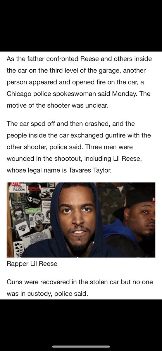 Akademiks's tweet photo. According to details, Lil Reese was sitting in a stolen car and the owner of the car (a 55 year old man and his son) tracked the car via a GPS tracker. When they pulled up, they confronted the people in the car then opened fire. Shots were returned from the car as well. https://t.co/326JIjJUXz