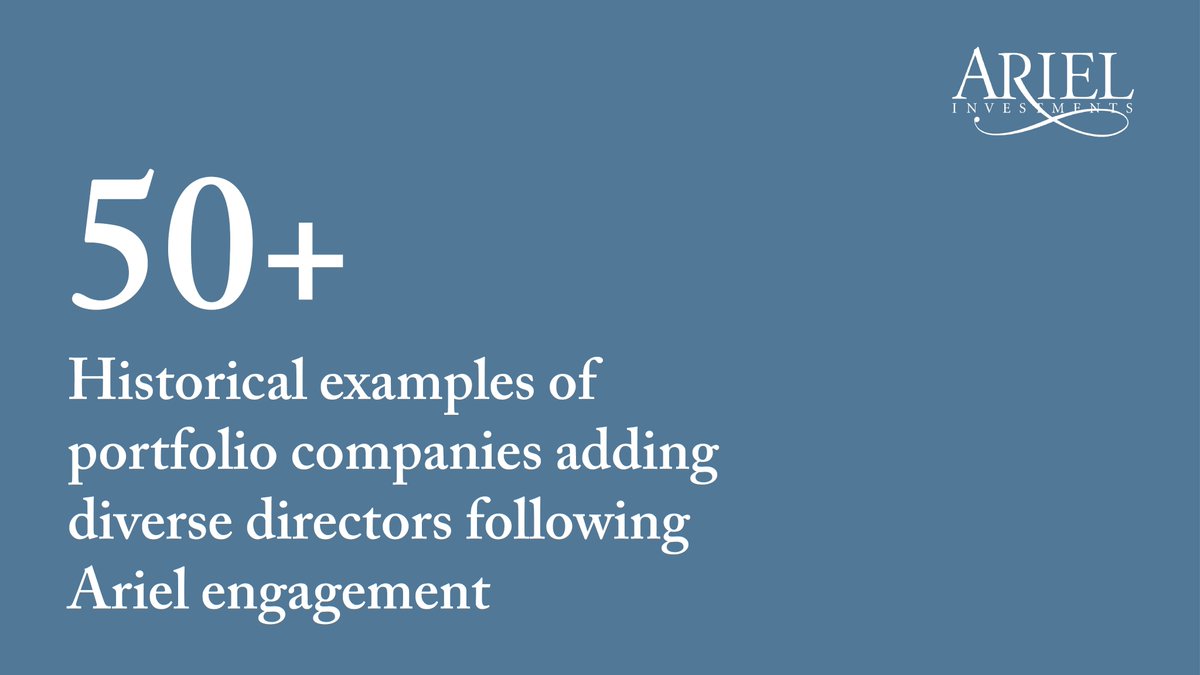 Research has found strong linkages between financial outperformance and high levels of diversity. For more information on our ESG engagement efforts, please see our annual ESG Report: arielinvestments.com/images/stories…
