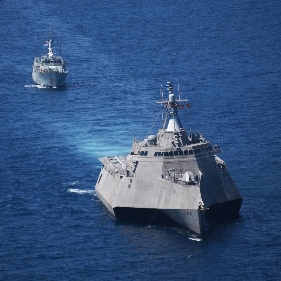 Military_PH's tweet photo. The @USCG cutter Robert Ward, rear, participates in a North American Maritime Security Initiatives passing exercise. Credit: DOD/Coast Guard https://t.co/RXS31I06Rb