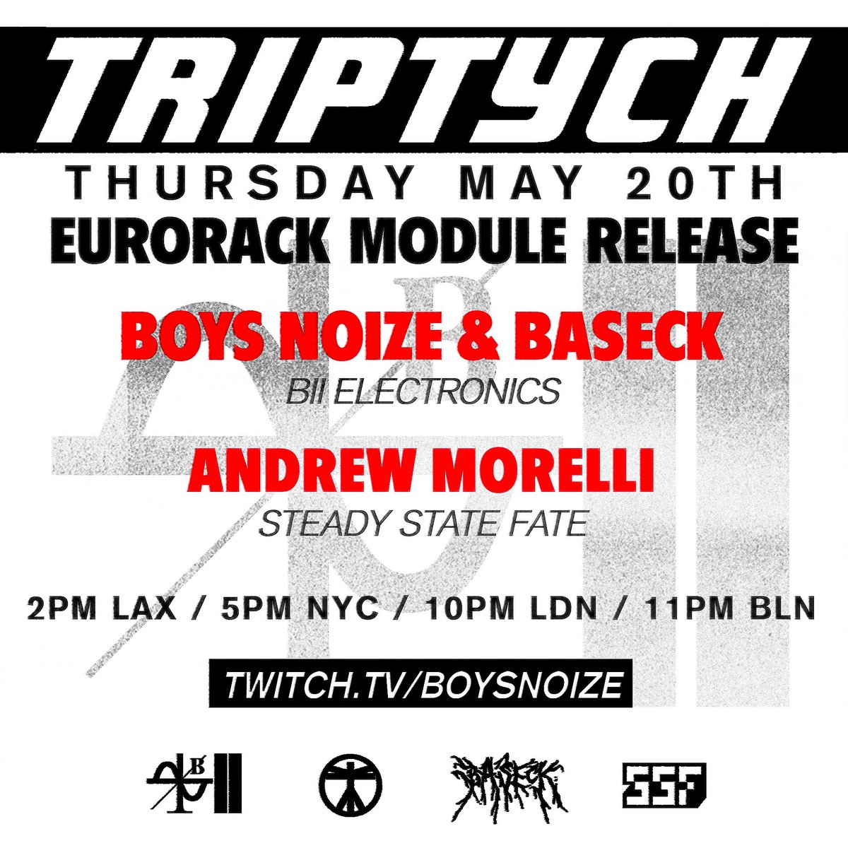 ⚡️<a href="/BiiElectronics/">BII electronics</a> x <a href="/SteadyStateFate/">Andrew Morelli</a> ⚡️

🔥 Presenting “Triptych” our first Eurorack Module 

🎥 Tune in Thursday twitch.tv/boysnoize