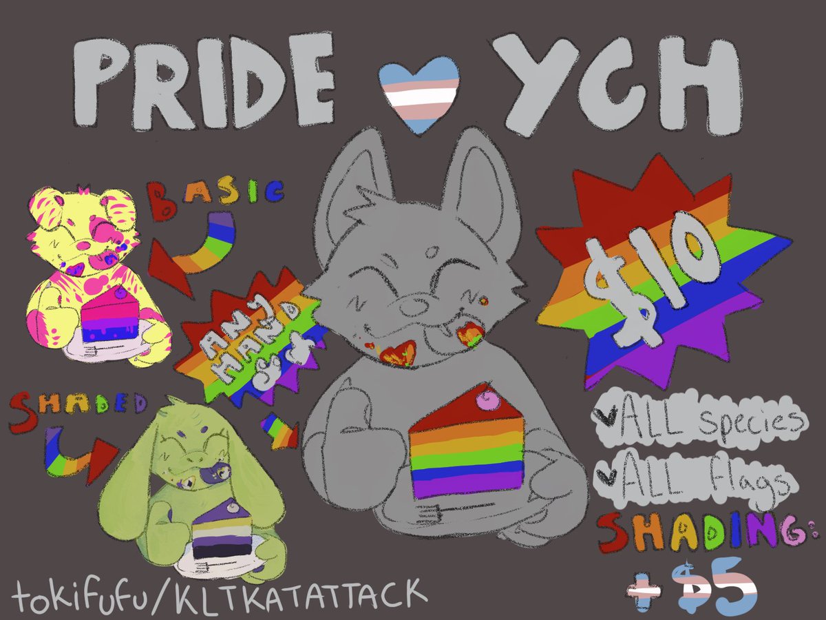 kattiaan's tweet photo. PRIDE YCH : OPEN ; INFINITE SLOTS ; $10 // i CAN do humanoids on here too • #pridemonth #furrypride #furry #furry #furryart #ych #openych #fursona #pride #PrideFX #Pride2021 #prideart #LGBT #LGBTQ #LGBTQIA #LGBTart #lgbtartist #nonbinary https://t.co/C5YVdyuF9I