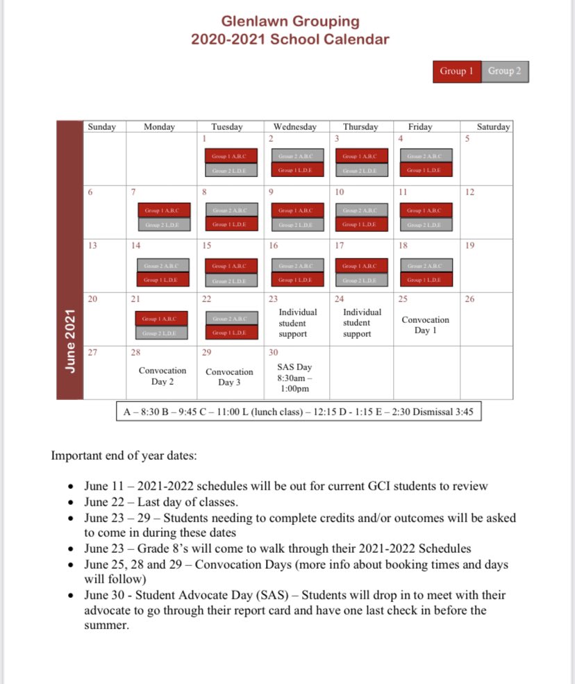 Glenlawn Collegiate on Twitter "For everyone’s planning purposes here