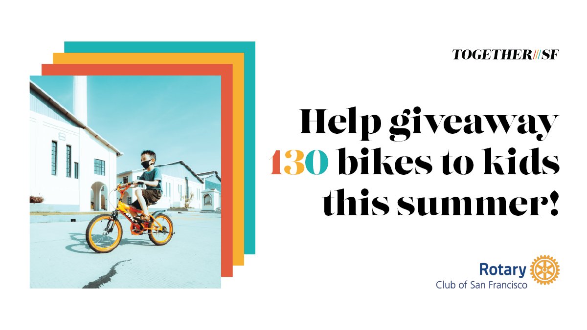 wearetogethersf's tweet photo. 🚴🏿Are you ready to make this summer one to remember for our kids? 

Join us on Saturday, June 5th from as we distribute bikes to underserved communities with @sfrotary. Come help us get everything ready to ride safely!

Sign up and we'll see you there. https://t.co/JlhsVy7u9k https://t.co/jFNGkcFk9m