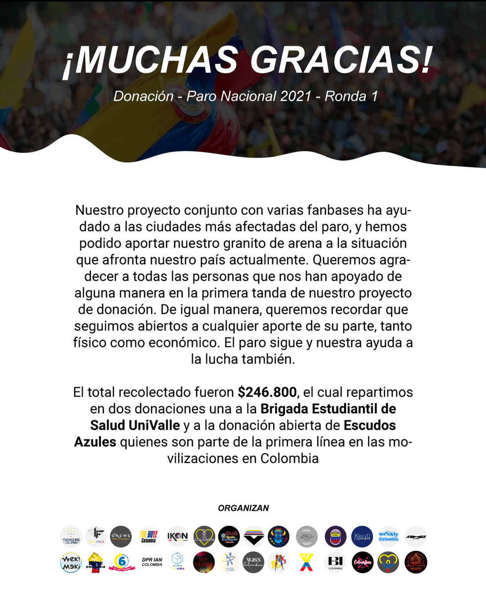 MYTEENCOL's tweet photo. [📢] YOU"TH este fue el resultado de la primera ronda de donaciones la cual hemos logrado gracias a ustedes. Seguiremos recibiendo ayudas económicas y físicas para seguir ayudando a las personas que salen a marchar por nuestro país. 
LA UNIÓN HACE LA FUERZA. https://t.co/vUmz98NntK