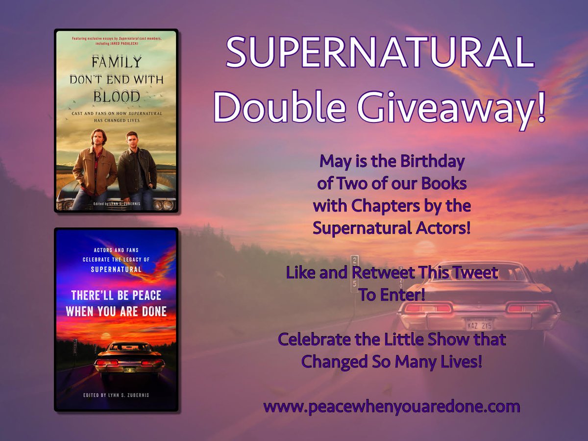 FangasmSPN's tweet image. One year ago would have been the original air date of the #Supernatural finale. It's also the birthday of not one but two of our books - so time for a #giveaway to celebrate the Little Show That Could! Info on books at peacewhenyouaredone.com. RETWEET this to enter! #SPNFamily