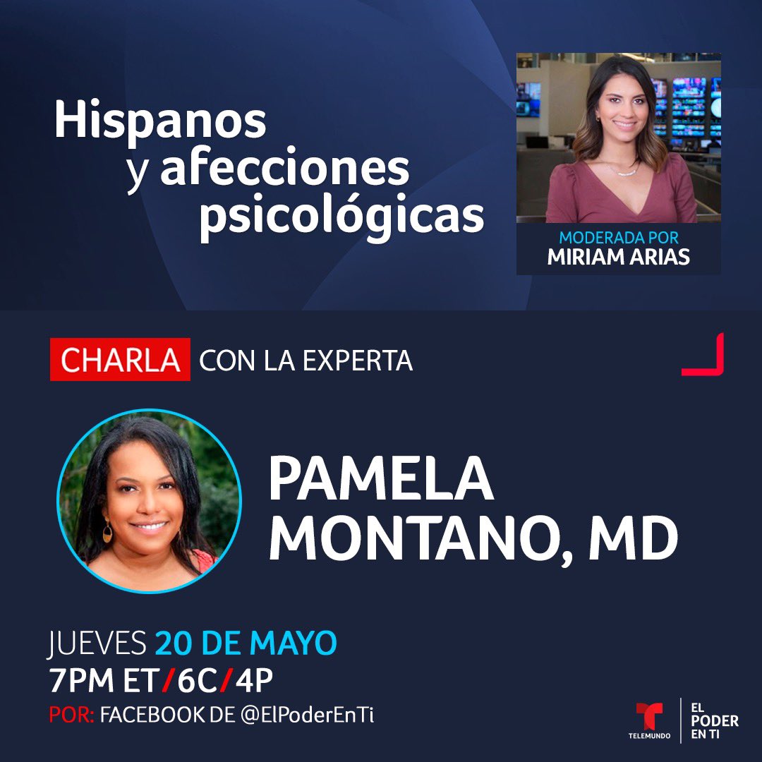 Hispanos y afecciones psicológicas/emocionales  durante este tiempo <a href="/PamelaMontanoMD/">Pamela Montano A.</a> #covid19 <a href="/TLMDPR/">Telemundo Public Relations</a> #SaludMental #MentalHealthAwarenessMonth <a href="/NHMAmd/">National Hispanic Medical Association</a> <a href="/hispanicpsych/">American Society of Hispanic Psychiatry (ASHP)</a> <a href="/APALatinoCaucus/">APAHispanicCaucus</a> <a href="/PublicHealth/">APHA</a> @NYCHHC1 <a href="/nyugrossman/">NYU Grossman School of Medicine</a> <a href="/NYCHealthSystem/">NYC Health + Hospitals</a> <a href="/psychiatryNYC/">NYC Psychiatric Soc</a> <a href="/PublicPsychNYC/">PublicPsychNYC</a>