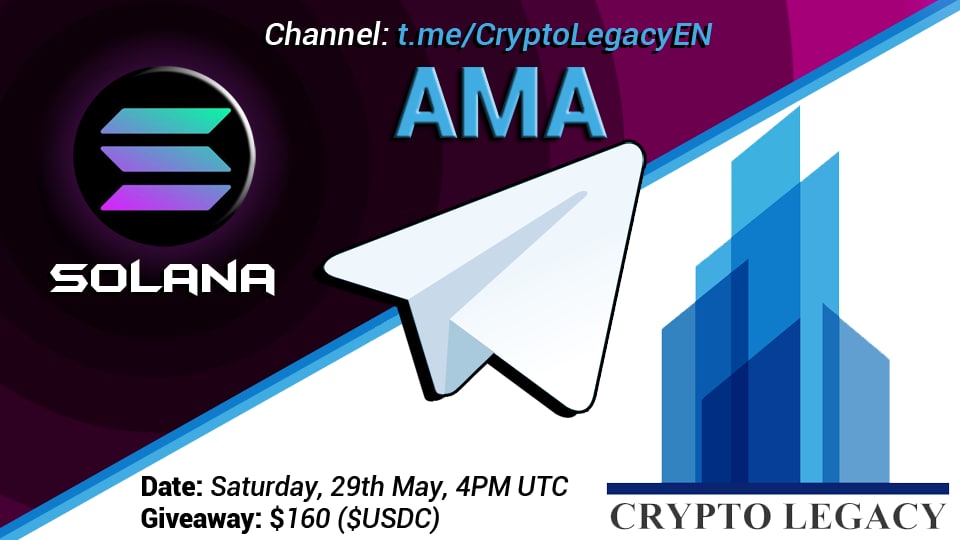 <a href="/CryptoLegacyEN/">Crypto Legacy</a> will host #AMA with <a href="/solana_es/">Solana Español</a>
⏰Date: May 29th (Saturday), 4PM UTC
💰 Giveaway: $160 ($USDC)
📍Venue: t.me/CryptoLegacyEN
Follow:
<a href="/solana_es/">Solana Español</a>
<a href="/CryptoLegacyEN/">Crypto Legacy</a>
Like, Retweet &amp; comment your question👇
Write your question in Spanish⚠️

#Crypto #CryptoNews #BTC
