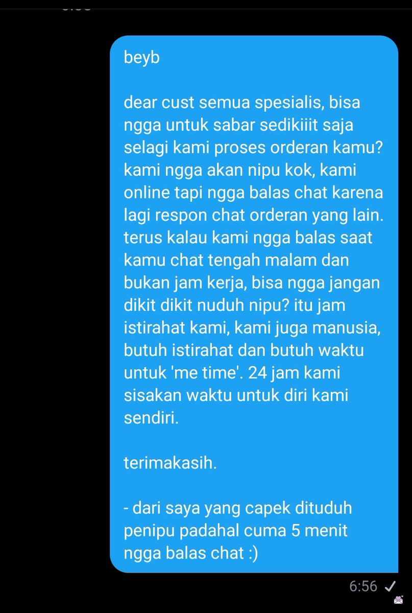 beamessages's tweet photo. 💜 dear cust mohon dibaca sebentar ya. serius saya secapek itu dituduh melulu. sabar sedikit.. please.. https://t.co/MGaeMlprxB