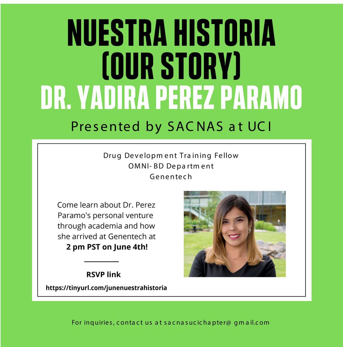 Join us June 4th, 2021 for a conversation with Dr. Yadira Perez Paramo! RSVP Today! 
Link: tinyurl.com/junenuestrahis…