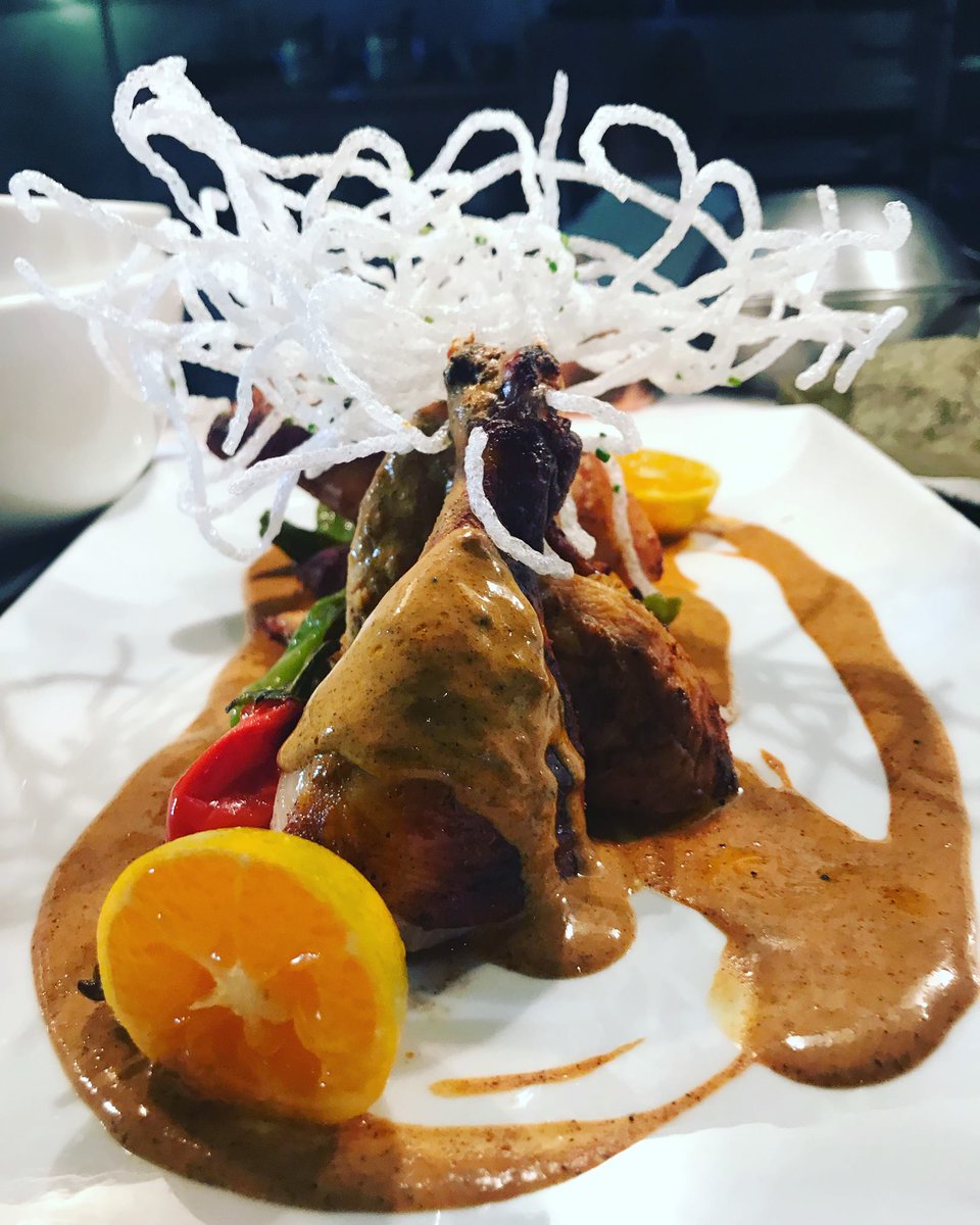 MorimotoMaui's tweet photo. Don't get hangry, instead enjoy our Angry Chicken and skip the drama. We marinate an organic half chicken and roasted peppers to get it nice a fiery for your tastebuds! https://t.co/Rfkj7DYhz5