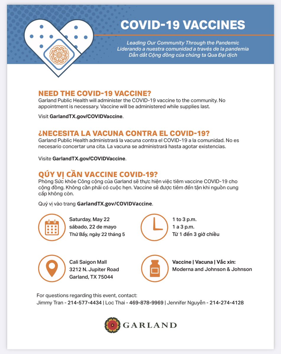 If you’ve been looking for some place to receive either the Moderna or Johnson &amp; Johnson COVID-19 vaccine, you can visit the Cali Saigon Mall on this Saturday, May 22nd, between 1pm and 3pm.

No registration or appointment needed. #COVID19Vaccine #DoYou #BeSafe #NoApptRequired