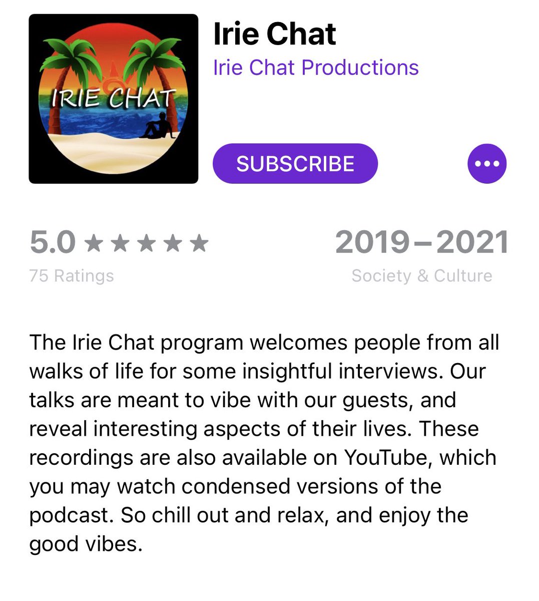 IrieChat's tweet photo. Help us get to 100 ratings on Apple Podcast. See link below:

https://t.co/MKFGVqNigC https://t.co/en57VGL6UR