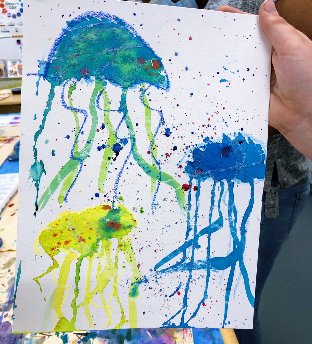 SouthLakesART's tweet photo. Make it take it! Colorful splashing jellyfish! @SouthLakesEl1 https://t.co/bUWDoa8Obn