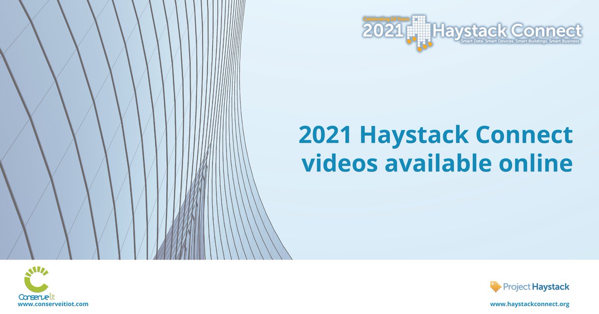 The 2021 <a href="/haystackTagging/">Project Haystack</a> Connect Conference and Exhibition took place Virtually on May 4-6. The videos and presentations have been made available online at haystackconnect.org/schedule/

#Haystack
