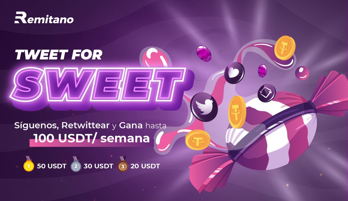 RemitanoL's tweet image. [Juego exclusivo para Twitter] Los 3 post con más Me gusta y retuits con citas se lleva: 50-30-20 USDT (al menos 30)
🔸Síguenos 
🔸Dale Like + Cita este tuit mencionando a @remitanoL + #RemiTweetforSweet + tu nombre de usuario en Remitano (Regístrate en👉 remitano.com/usdt/ve/login)