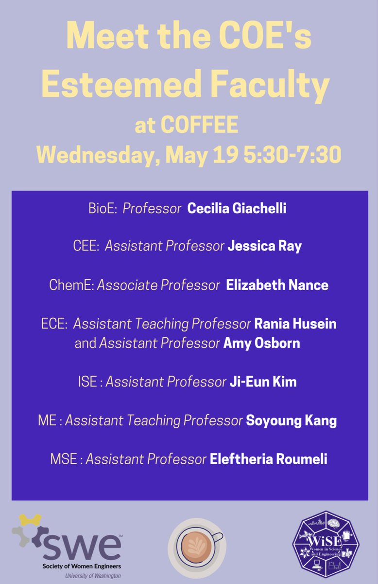 UWwise's tweet photo. WiSE sisters, we have COFFEE tomorrow!!  From 5:30-7:30 pm, come play games with some of UW's amazing women professors &amp; meet other ENGRUD women(: https://t.co/Wbq9dmy6c1