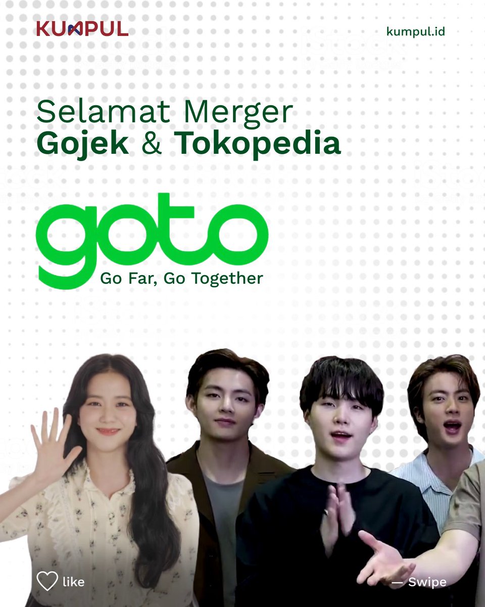 kumpul_id's tweet photo. Sah! @gojekindonesia dan @tokopedia udah resmi gabung, nih mentemen KUMPUL.

GoTo akan jadi platform konsumen digital terbesar di Indonesia, dan saling melengkapi seluruh mitra yang tergabung dan bekerjasama di dalam Group GoTo. https://t.co/MrLFVTQeVA