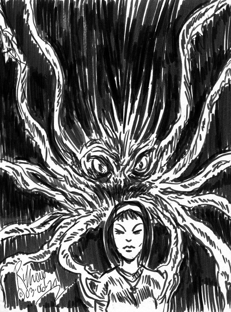 Thedocbot's tweet photo. #TerrorTuesday the #monster #sketchbook addition from the #past! Chills! #draw365 #monstersketches #drawrick #creaturedesigns #create #inksketches #drawring #draw #horror #HorrorCommunity #HorrorFamily #monsterhorror #HorrorArt https://t.co/EoRoPIiM2q