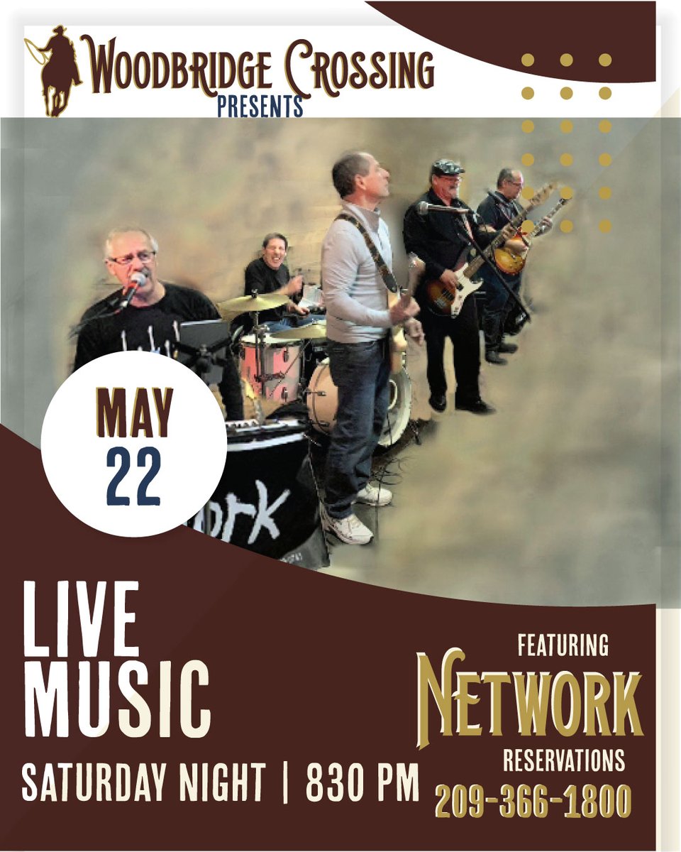 TheWBCrossing's tweet photo. Join us this Saturday, May 22, 2021 for live music for Network - Stockton Band! Show starts at 8:30 PM. Dinner reservations required - reservations start at 7 PM. Call (209) 366-1800.

#lodica #visitlodi #lodiwine #209events #wc1865 #saturdaynightlivemusic https://t.co/DgvZukQPYV