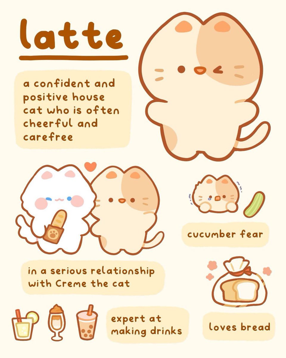 Created a group of OCs lately and this is Latte!! He loves carbs and bread very much🍞 