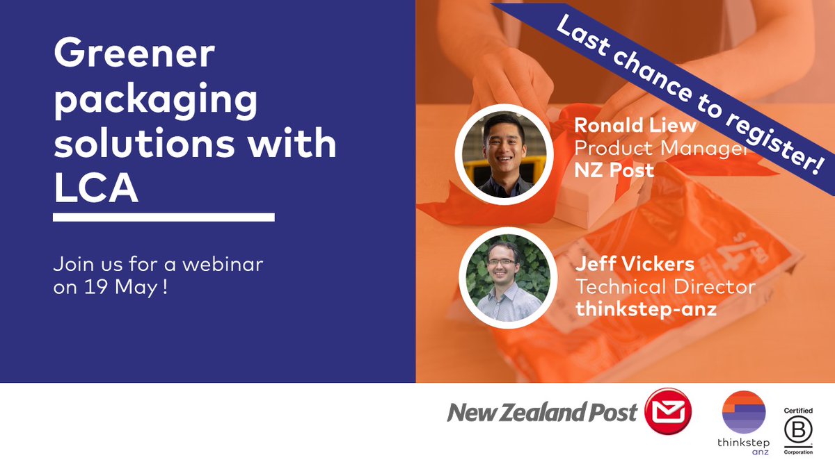 Last Change to register for a 30 mins webinar this afternoon (19 May - 3pm NZST). thinkstep-anz.com/resrc/upcoming… 
We will discuss the main findings from the LCA study on the quest for a greener alternative for NZ Post's courier bags.