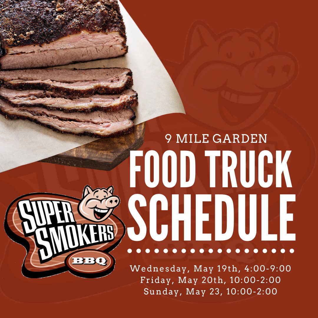 SuperSmokersBBQ's tweet photo. It's not to late to celebrate #nationalbbqmonth with us! Come visit our food truck @9mile garden this week! #afftonmo #eatmorebbq #burgerluv #smokedfood#stlfoodtruck #9milegarden #feastagram https://t.co/DbY5CqhGqP