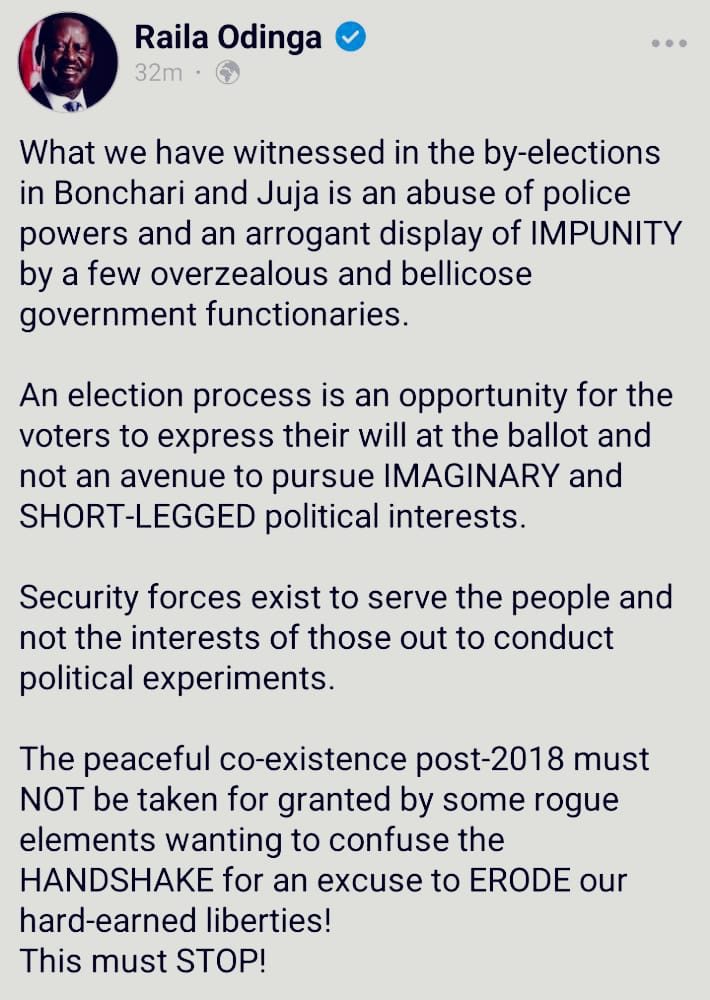 BrianOngere's tweet photo. No amount of intimidation from Raila Odinga will stop Cs Matiangi from ensuring safety of Kenyans from ODM&UDA antics of anarchy in electioneering periods.Every Kenyan life is important.Thank you Matiangi procuring safety in the recently concluded by-elections.
#BonchariDecided. https://t.co/YdvvNkYoAz