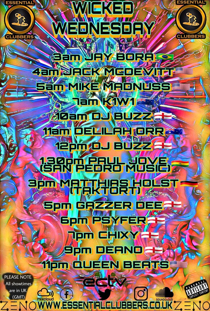 ESSENTIALCLUBB3's tweet photo. WICKED WEDNESDAY 

PLEASE NOTE: All showtimes are shown in UK time (GMT) 

#ecradio #Essentialclubbers #NowPlaying #chat #listenlive #tuneinapp #Radio #jointhemovement #Facebook #mixcloud #Instagram #worldwide https://t.co/SYlUC02x8q