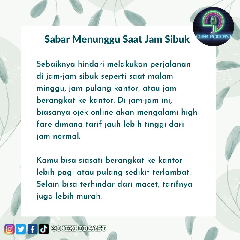 OjekPodcast's tweet photo. Itu dia tips untung menggunakan ojek online yang wajib milenial ketahui.

OH IYA, OJEK PODCAST UDAH UPLOAD VIDEO BARU LHO!! Yuk klik link di bio!
Buat temen temen komunitas yang mau hadir atau yang mau bercerita di channel kami, silakan hubungi 083894950635
#funfacts #fakta #ojek https://t.co/7jDeUjrTs6
