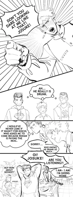 We played a dice game on which "JJBA character" is doing "what kind of thing" on Plurk, and it came to "Rohan's doing bellydancing."
So here it goes for this little silly comic... 
😂I enjoyed drawing it! 