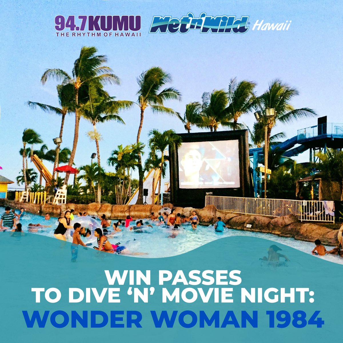 Meet us @WetnWildHawaii! Listen all week to the Rise & Drive for your chance to win passes to their Dive n Movie, Wonder Woman 1984 on Saturday May 29. Park hours are 10:30am - 9pm, the movie is included! Show up in neon swimwear and get in for $19.84 ea + tax after 4p #947KUMU https://t.co/kVNl15nZDP
