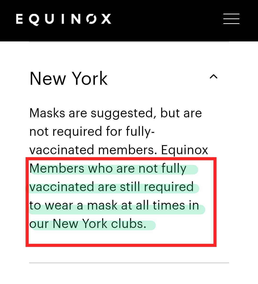 socflyny's tweet image. Hardest of passes, @Equinox ... Good luck enforcing this. 🙄

If you cared about members, staff, and instructors, you&apos;d implement the #ExcelsiorPass and limit indoor studio classes to vaccinated members until the city reaches the target vaccination rate of 70%. #ReopenSafely #NYC