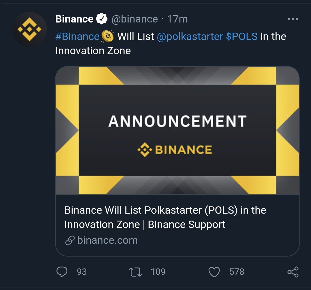 CryptoSaqlain's tweet photo. #Binance Will List #Polkastarter
 $POLS in the Innovation Zone https://t.co/6YLPC6Dh1s