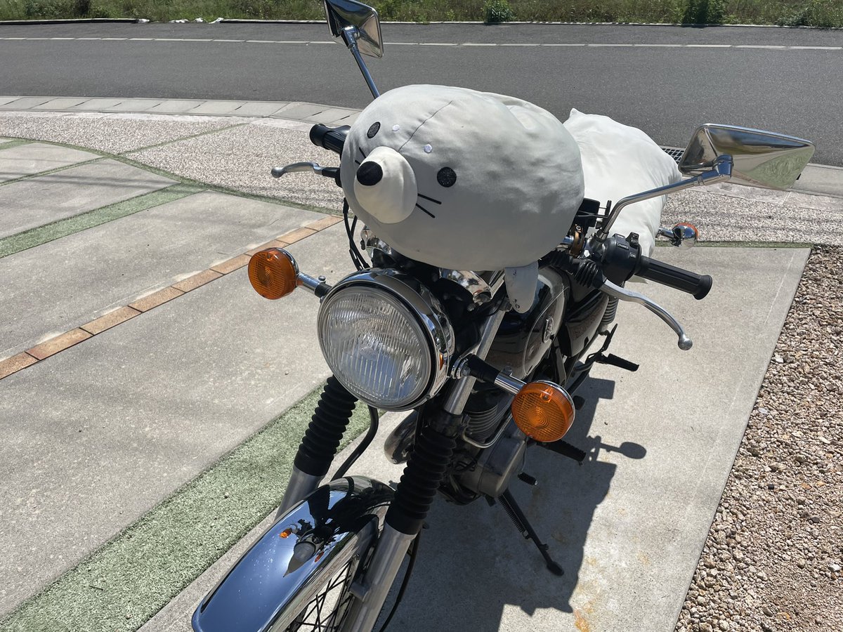 hrd_sr400's tweet photo. 黒いバイクって熱吸収するからぬいぐるみ干すのにちょうどいいんですよね。 https://t.co/7AYg0IxfzQ