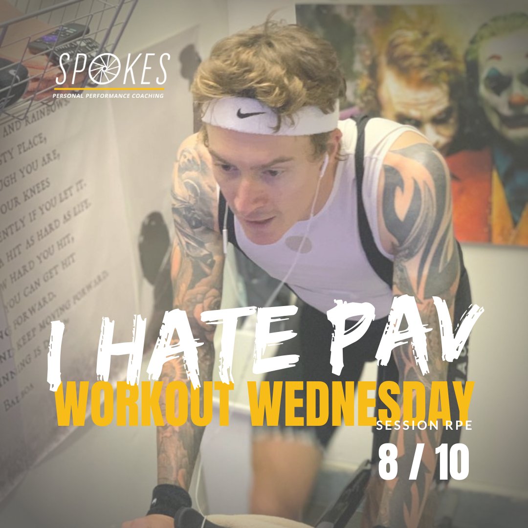 I HATE PAV – do it and an hour later you’ll understand the name.

Warm Up
10x 15secs sprints w/rest
9x 30secs sprints w/rest
5mins FTP
Cool Down

This session will help improve your power! Give it a go and you can hate Pav too

#Spokesfit #WorkoutWednesday #Cycling #Ukcylechat