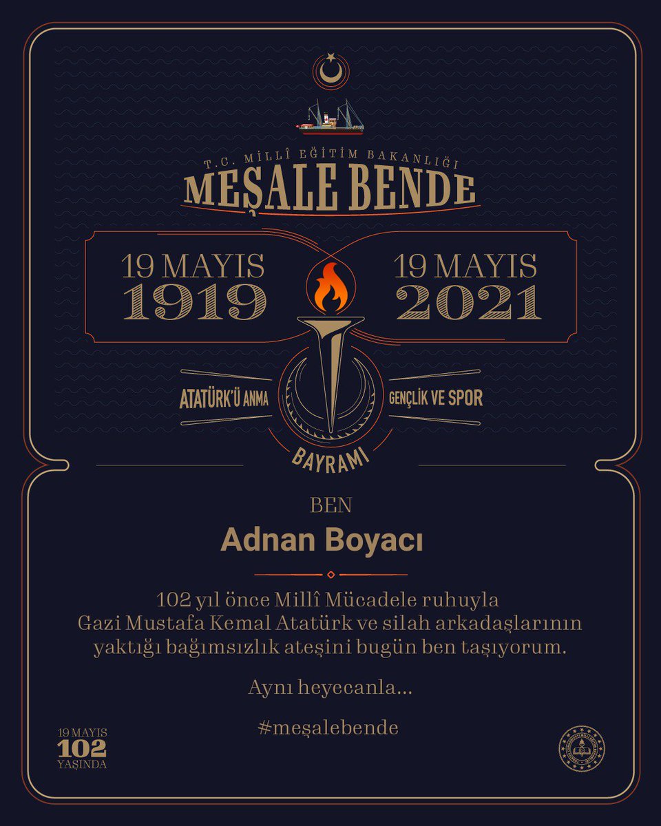19 Mayıs'ın 102. yıldönümünde Gazi Mustafa Kemal ATATÜRK ve aziz şehitlerimizi şükran, rahmet ve minnetle anıyorum. 🇹🇷🇹🇷🇹🇷🇹🇷
#meşalebende
.  
youtu.be/tGOpxjwMJqU Projemizde yer alan Samsun'a görev yapan öğretmenlerimize şükranlarımızla