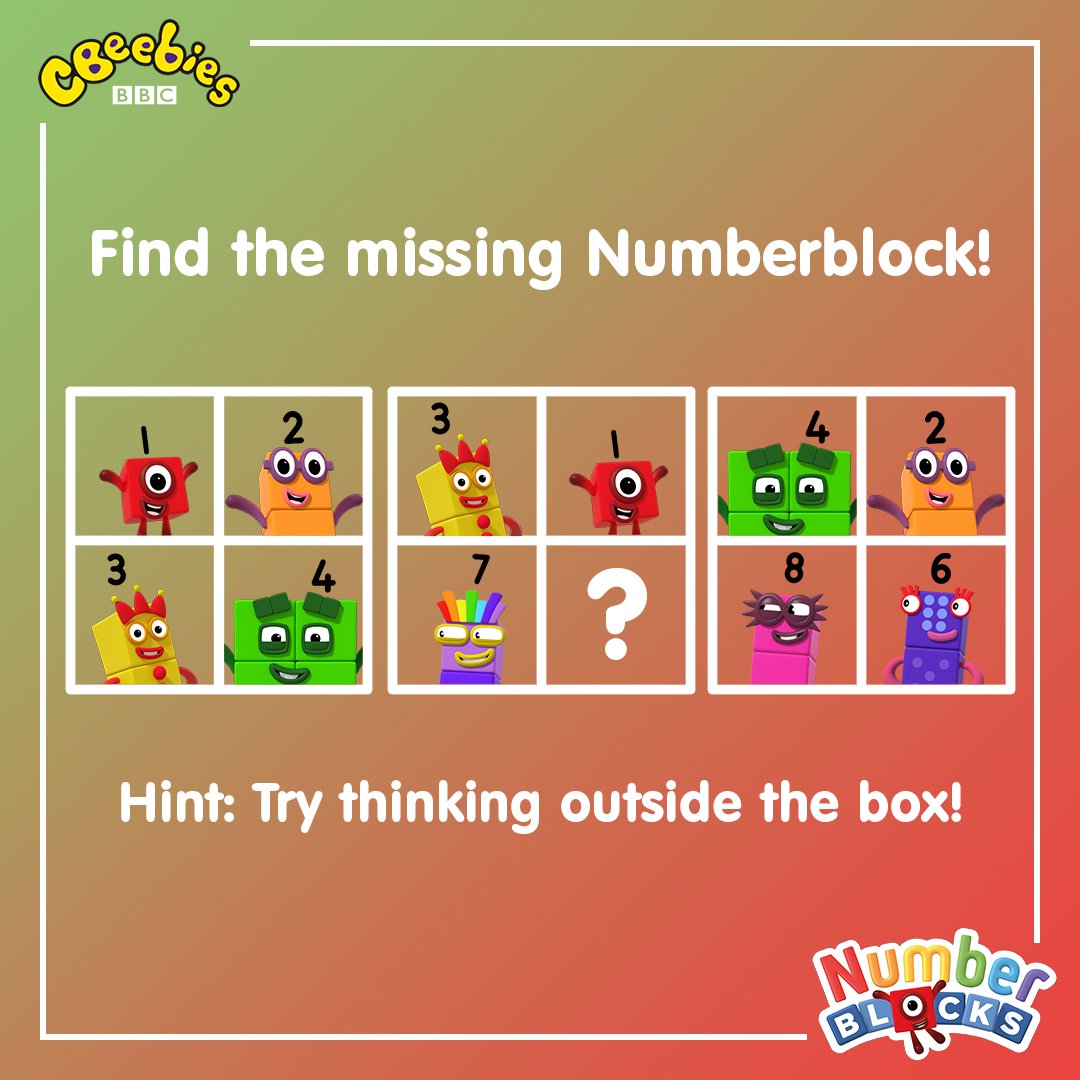 CBeebiesHQ's tweet image. A puzzle for #NationalNumeracyDay 😜

Can you figure out the sequence? 🤔

NEW @numberblocks coming soon! 🎉