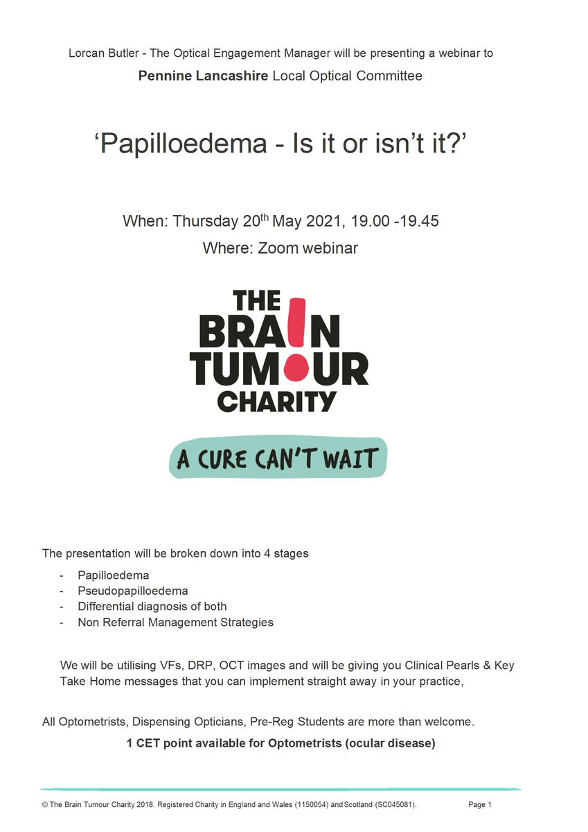 Mr Lorcan Butler will deliver a virtual CET talk on the 20.05.2021 at 19.00 discussing Papilloedema, pseudopapilloedema, differential diagnosis of both, and non-referral management strategies. Email penninelancsloc@hotmail.com for more details. 
loc-net.org.uk/pennine-lancas…