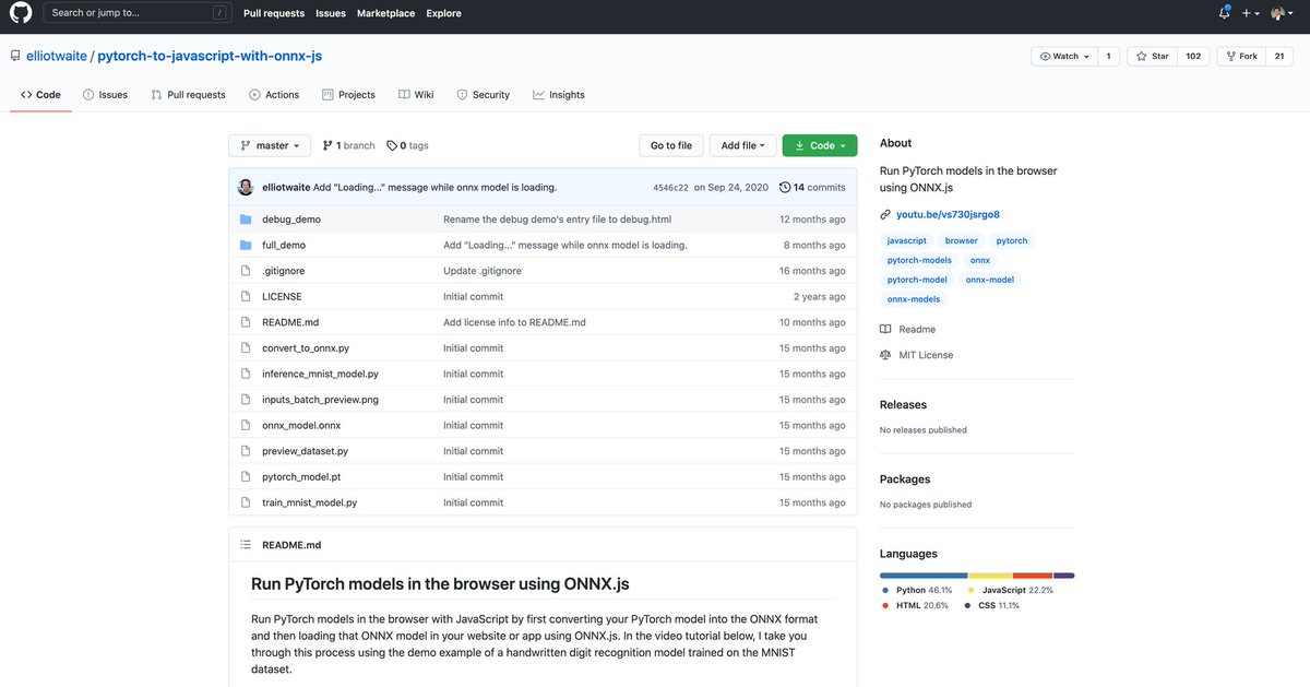 Doxyaxone's tweet image. Run #PyTorch in the Browser using #ONNXJS. #BigData #Analytics #DataScience #AI #MachineLearning #IoT #IIoT #Python #RStats #TensorFlow #Java #JavaScript #ReactJS #GoLang #Serverless #DataScientist #Linux #Programming #Coding #100DaysofCode
bit.ly/3orJd9U
@gp_pulipaka