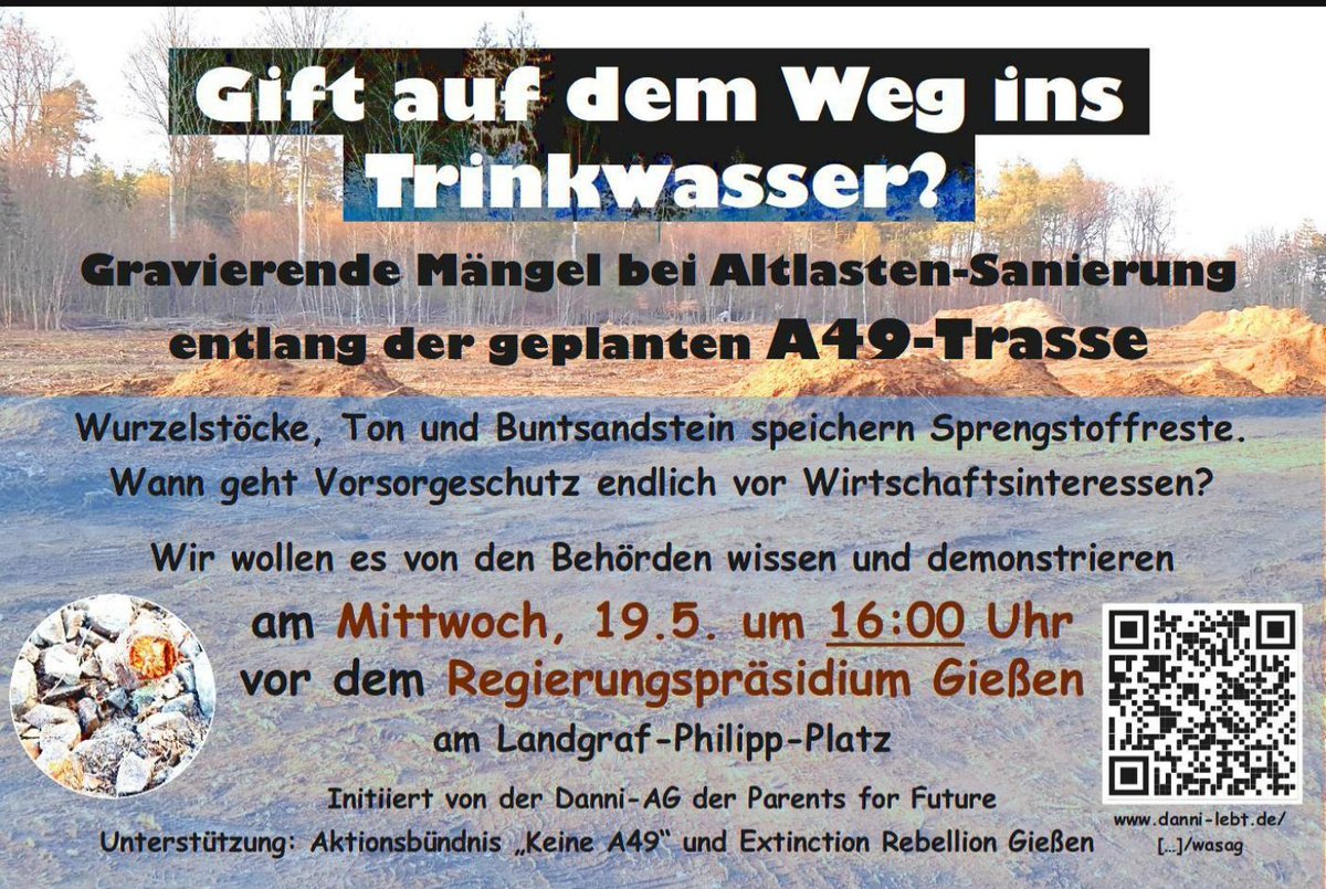 Kommt heute um 16 Uhr zur Demo nach Gießen vorm RP. Warum wird nicht geprüft sondern vertuscht? Was steckt dahinter? Warum sieht man niemanden vom RP Gießen der Regelmäßig den Bau kontrolliert? 
<a href="/DanniTicker/">Danni-Ticker</a> <a href="/keinea49/">Stimmen aus dem Dannenröder Wald</a> @gegendieA49 <a href="/gleental/">Schutzgemeinschaft Gleental e.V.</a> 
#dannilebt #keinea49 <a href="/wsa_buendnis/">Wald statt Asphalt 🌳 #GemeinsamGegenDieRodung</a>