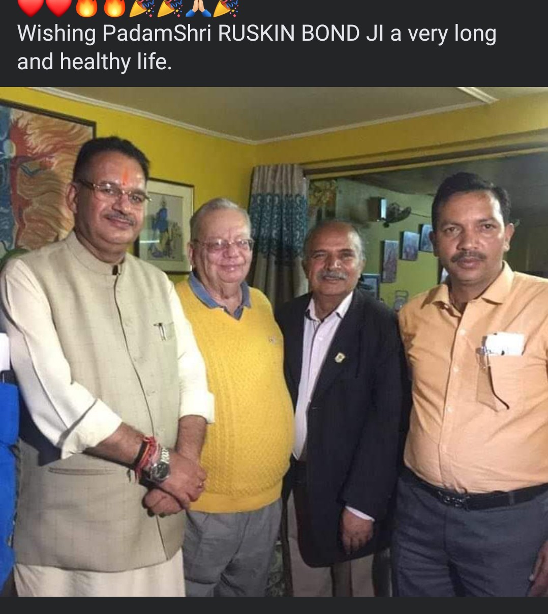 Ganesh Joshi ji with Padam Shri Ruskin Bond the famous writer on his Birthday
Wishing him a long happy life. 