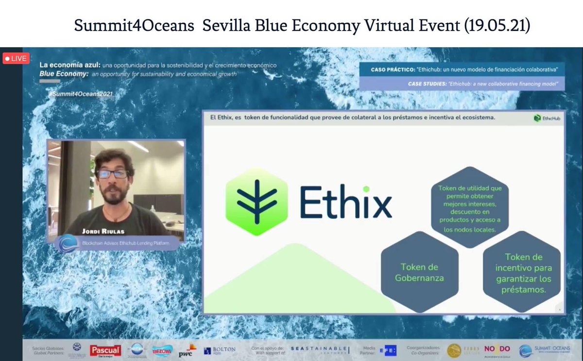summit4oceans's tweet photo. #Summit4Oceans2021
En deuda con la naturaleza: La financiación del nuevo paradigma.
@EthicHub un nuevo modelo de financiación colaborativa", @JordiRiulas, #BlockchainAdvisor, Ethichub Lending Platform.
#BlueEconomy #EconomiaAzul #Sostenibilidad #Blueconomy #economiazul https://t.co/06KKXtIkkZ