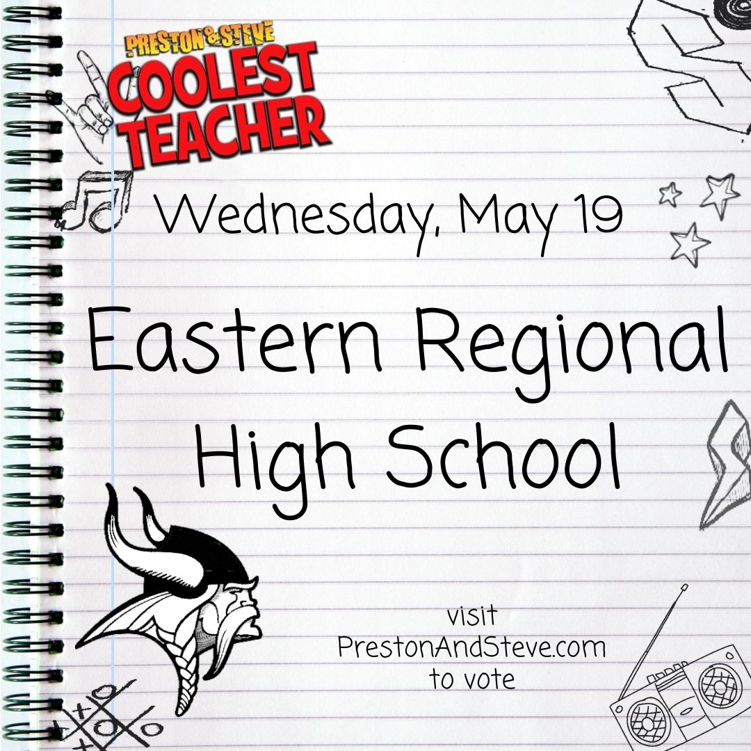 PrestonSteve933's tweet photo. Hey, @KellyRipa! Your alma mater was randomly selected for today's #CoolestTeacher contest. 

Eastern Regional students have 24hrs to tell us who's the coolest teacher at their high school: https://t.co/JjaM5zznv7 https://t.co/IsFu8Felad