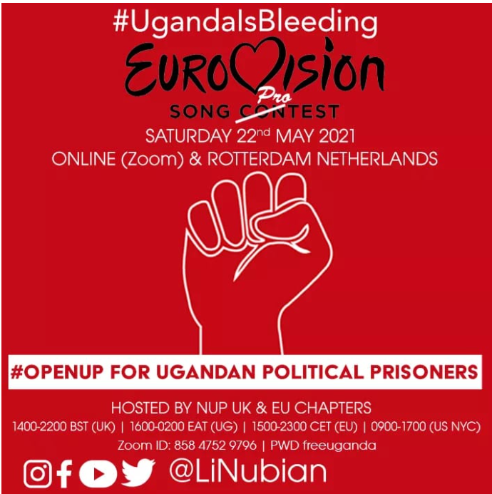 nup_de's tweet photo. Join The Mega Online Protest This Saturday: Eurovision countries supply weapons &amp; funding to the Ugandan Dictator .Join Zoom Link 👉🏽 https://t.co/l6dEr944TO   
@NUP_Ug @nup_de @nup_nl @nup_diaspora @usa_nup @NUP_it @nup_fr @dk_nup https://t.co/I7epBC1QUF